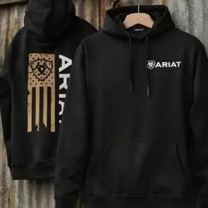 Ariat Western Cowboy Sweatshirt with American Flag Design for Men's Casual Wear Soft Heavyweight Cotton Blend Adjustable Hood Kangaroo Pocket