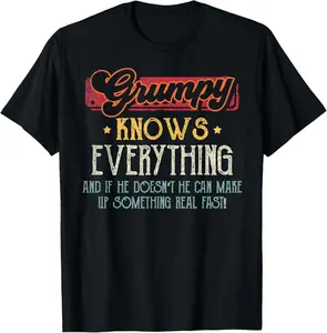 100% Cotton Grumpy Knows Everything Funny Grumpy Fathers Day Grandson T-Shirt
