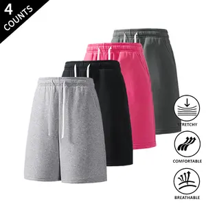 4-Pack Men’s Solid Color Mid Capri Pants, Elastic Waist, Breathable, for Workouts, Running, Casual Sports