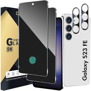 Privacy Screen Protector & Camera Lens Tempered Glass, 2 Counts Anti-spy Phone Screen Protector & 2 Counts Lens Protector, Phone Accessories for Galaxy S23 FE, Cover, Cellphone Smartphone Protection, Protective