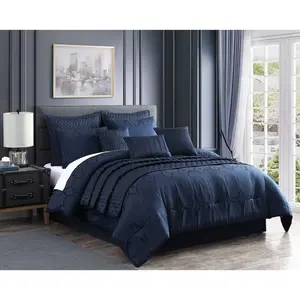 Queen 10pc Destiny Comforter Set Blue - Riverbrook Home: Polyester, Quilted, Includes Euro Shams & Decorative Pillows