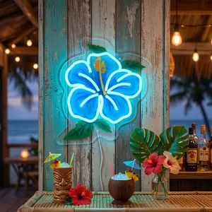 Hibiscus Flower Neon Sign LED Wall Decor Tropical Floral Neon Light for Bedroom Living Room Bar Cafe Hawaiian Party Aesthetic Wall Art Summer Room Decoration Gift
