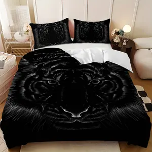 Bedding 3-piece set - 3PCS,black and white tiger head pattern down comforter set (1 comforter cover + 2 pillowcases, filling not included). soft and comfortable, suitable for family bedrooms.