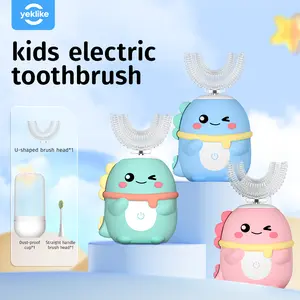 Kids Electric Toothbrush U Shaped Toddler Auto Sonic Toothbrushes with 5 Brush Head,Cartoon Dinosaur Ultrasonic Toothbrushes for Children 2-12 Years,360° Full Mouth Cleaning Automatic