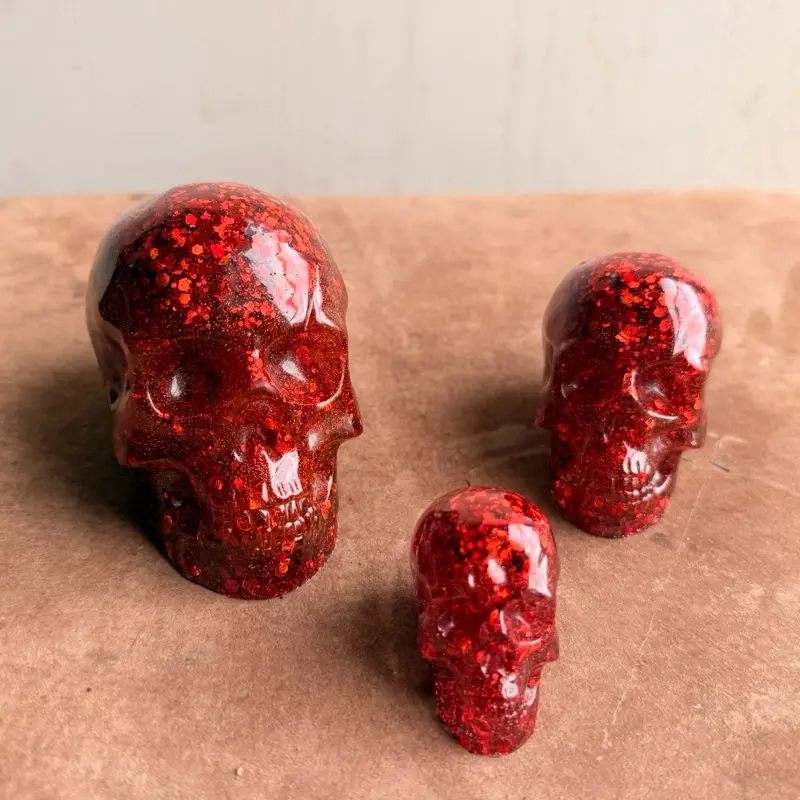 Red Glitter Resin Skull - Assorted Sizes (Large, Medium, Mini)