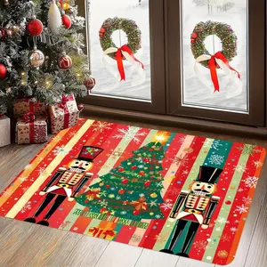 Festive Nutcracker & Christmas Tree Door Mat Machine Washable Large Holiday Entryway Mat for Living Room Bedroom Kitchen Office Indoor Outdoor Use Vibrant Flannel Design 0.47 Inch Thick 610g per Square Meter Christmas Decorations for Home