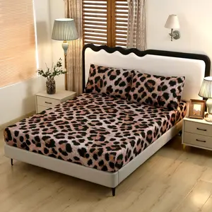 SDY 3PCS Leopard Fitted Sheet Full，Cheetah Bed Sheet for Boys,Girls,Man and Woman,Deep Pocket BedSheet Set 1 fittedsheet + 2 Pillowcases(no Velvet, just Velvet Look)