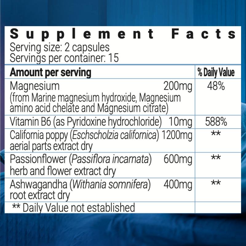 Goodhealth Magnesium Sleep Support - California Poppy & Passionflower & Ashwagandha - Triple Magnesium Complex - Herbal Formula for Stress Relief & Deep Sleep - Energy & Overall Fitness Healthcare - Vitamins -GMP, NZ Made - 30 Capsules - Supplement Edible