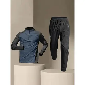 Men's Half-Zip Training Suit, Quick-Drying Long-Sleeve Top and Trousers Set for Track & Field, Running and Fitness, Sportswear Set, Athletic Activewear Tracksuits, Athletic Tracksuit Set
