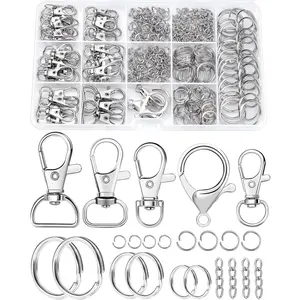 Keychain Making Kit - Keychain Clip with Key Ring, Lobster Claw Clasp, Swivel Snap Hook, Jumprings & Extender Chain for Crafts, Projects & Purse Making Supplies