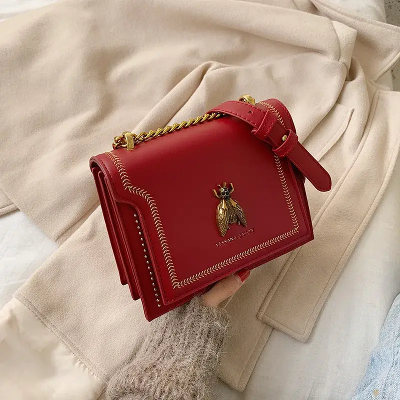 CGCBAG Luxury Brand Women Handbag 2024 New Retro Bee Female Shoulder Bag Simple High Quality Leather Designer Crossbody Bags NONE