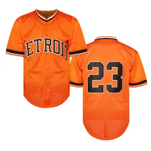 Men's Yellow Baseball jersey#23 Knitted Pattern Short-Sleeved V-Neck Loose Button-Up Shirt, Men's Summer Baseball Shirt, Suitable for Training,