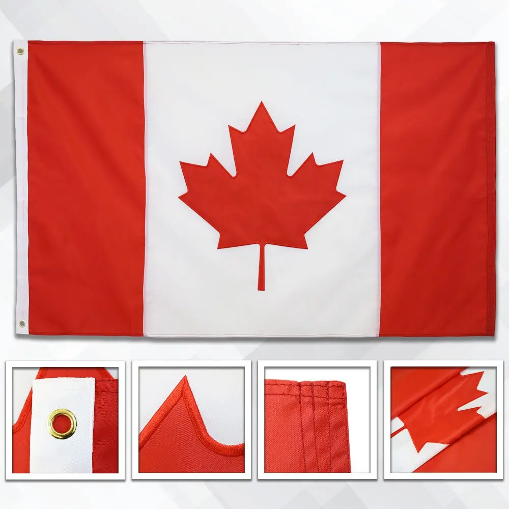 Canada Embroidered Stripe-Designed Flag Banner, 3x5ft, Brass Grommets, 4-Stitching, Indoor/Outdoor Home & Festive Party Decoration Backdrop