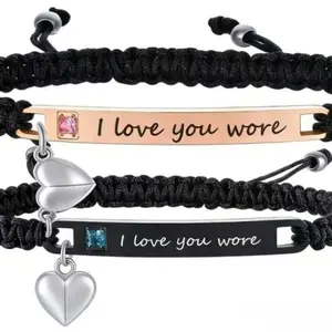 Matching Heart Charm Bracelets, Adjustable Couple Bracelet Set, Heart Rate Bracelets, Fashion Couple Bracelets, Daily Outfit Accessories, Trendy & Versatile Exquisite Jewelry, Birthday & Romantic Gifts, Heart Shaped Bracelet