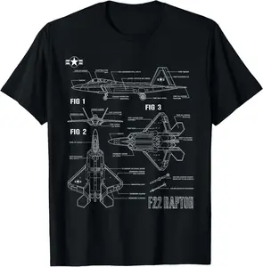 100% Cotton American Aircraft Stealth Fighter F22 Raptor Blueprint T-Shirt