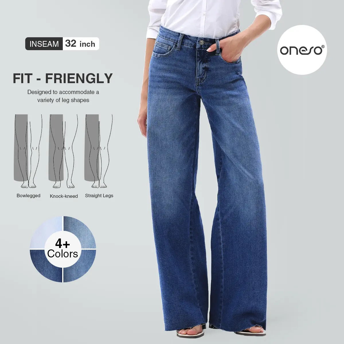 Ella ONESO Stretchy BBL Jeans Mid Waist Distressed Raw Hem Wide Leg Denim Pants Baggy Minimalist Spring Fashion Daily Outfits
