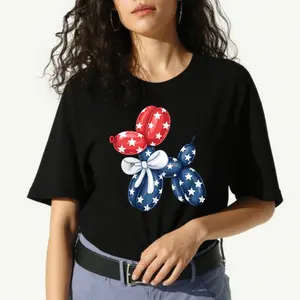 women's T-shirt Balloon Dog Patriotic Solid color printed short sleeved women's top White, black, khaki Fashion daily women's clothing