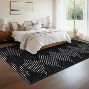 Neutral Striped Rug Modern Geometric Line Carpet Anti-fouling Non-slip Washable for Living Room Office Bedroom