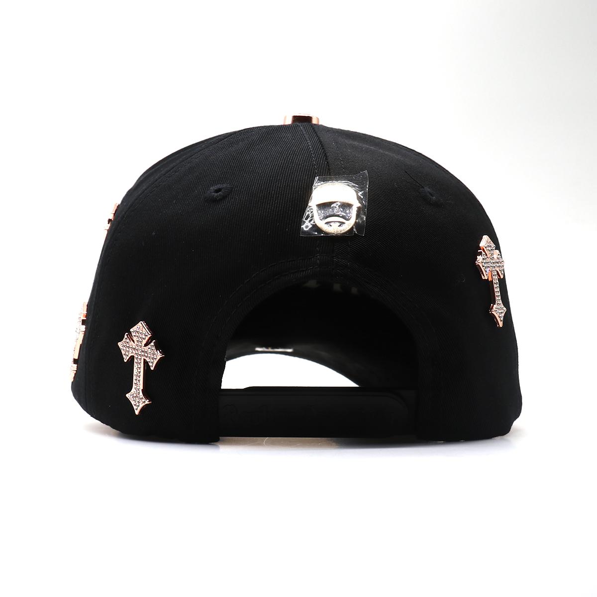 Black Streetwear Rhinestone Cross Snapback - Hip Hop Urban Style Adjustable Baseball Cap for Men Women