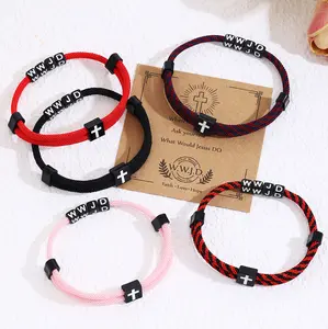 Minimalist Christian Bracelet Braided Cross Rope WWJD Jewelry Adjustable Religious Wristband for Him & Her Unisex Faith Gift