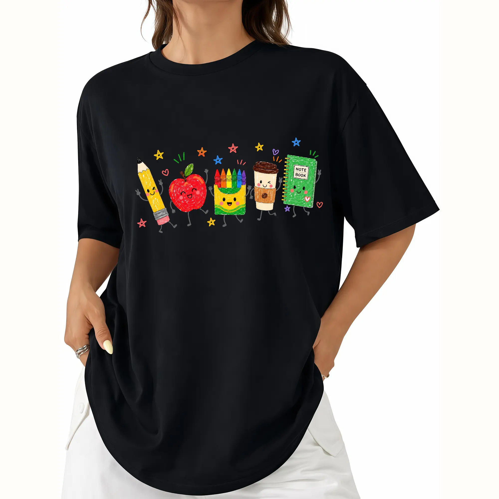 Back to School T-Shirt, Cute School Supplies Graphic Tee, Teacher Apple Pencil Notebook Shirt, Classroom Aesthetic Gift,buy funny t shirts online,shirts women