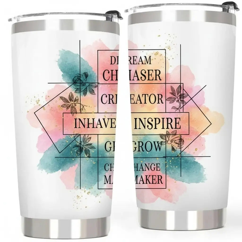 [Inspirational Dream Chaser Tumbler 2025] 20oz Stainless Steel Coffee Cup with Artistic Designs Featuring 'Dream Chaser', 'Creator', 'Inspire', 'Grow', 'Change Maker'. Funny Work Gift for Women Leaders, Appreciation Present for Boss, Manager. Perfect