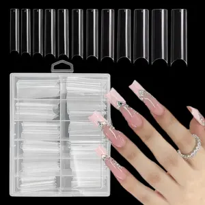 120PCS XXL Extra Long Half Cover Nail Tips, Deep C Curve Tapered Square Clear False Nails, 12 Sizes Super Long Artificial Press on Nails with Storage Box