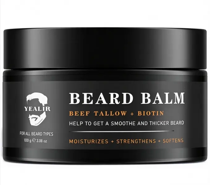 YEALIR Men's Unscented Beef Tallow Beard Balm - 3.53oz Conditioner for Moisturizing Grooming, Moisturize Hair Care