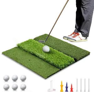 DCUTIE Premium 3-in-1 Golf Hitting Mat Tri-Turf 2x2 Ft Foldable Heavy Duty 5mm EVA for Indoor Outdoor Practice with 6 Golf Balls & Tees