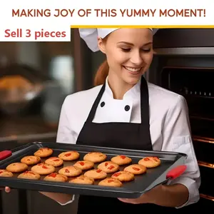 3-Piece Non-Stick Baking Set, Durable Carbon Steel Cookie Pans, Heat-Resistant Handles, Essential Kitchen Baking Tools