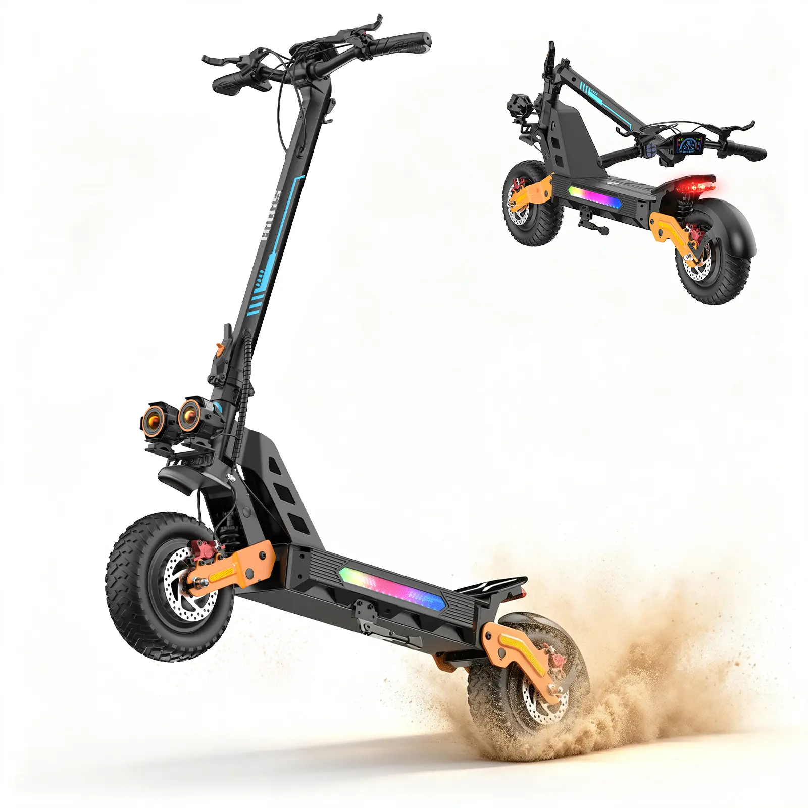 RS30 Fat-tire electric scooter Maximum range of 80km Dual-motor suspension Bluetooth speaker LED ambient lighting Charging the phone Outdoor Off-Roading