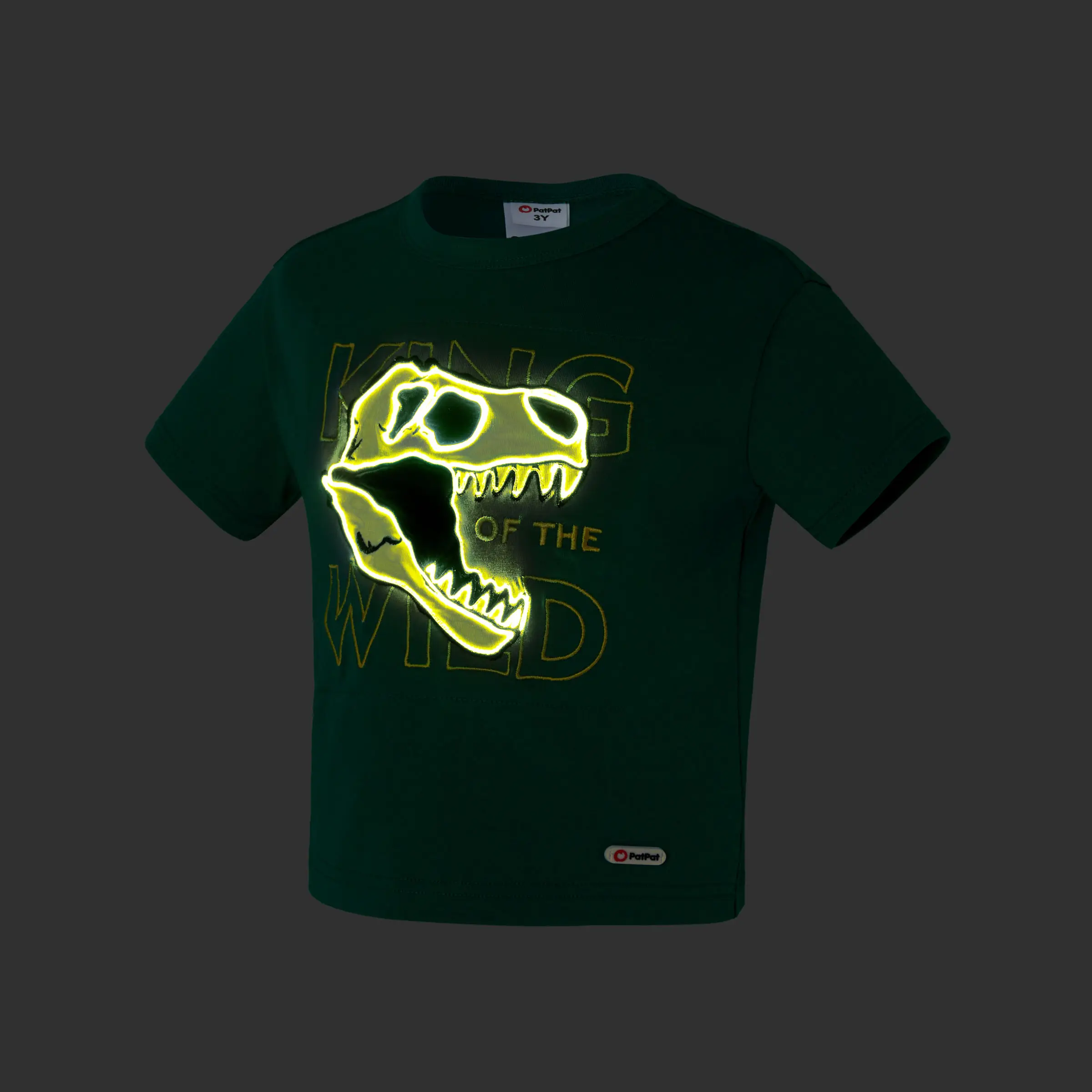 PatPat Go-Glow Illuminating T-shirt with Light Up Dinosaur Skull Pattern Including Controller (Built-In Battery)