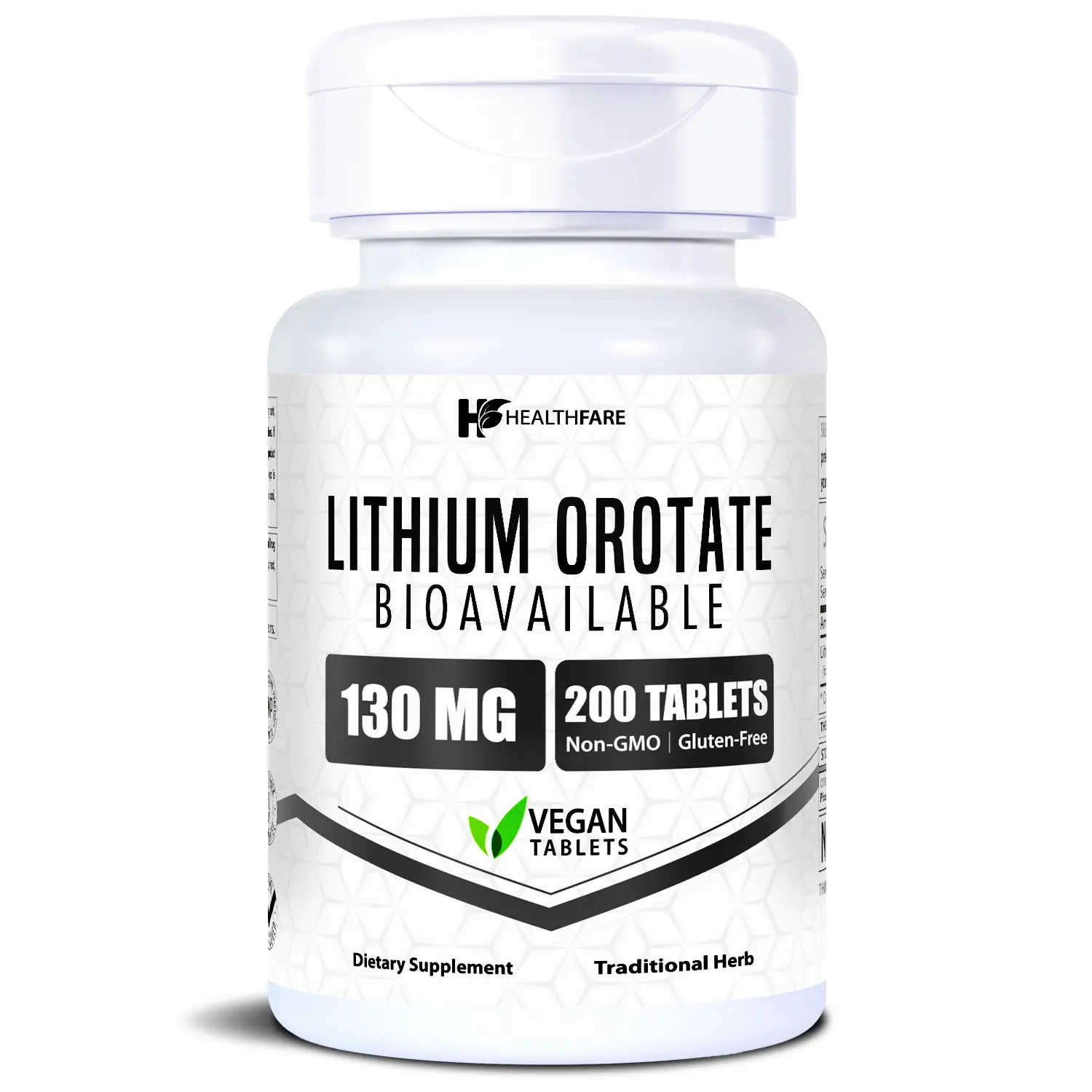 HealthFare Lithium Orotate 130mg | Delivers 5mg Elemental Lithium | 200 Vegetarian Tablets | High Bioavailability Trace Mineral | Non-GMO | Gluten-Free | Made in USA