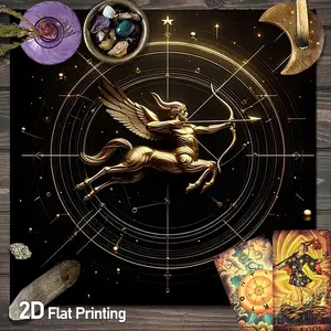Sagittarius Archer Altar Cloths Witchcraft Golden Centaur Zodiac Astrology Tarot Card Tablecloth for Board Gaming Witchcraft and Astrology Decoration Oracle Paper Mat Falling Games Washable Tarot Mats for Reading Cards