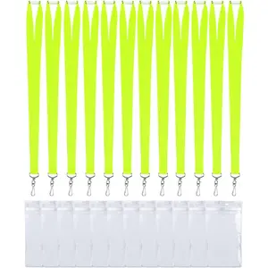 12 Pack Bright Neon Yellow Green Breakaway Lanyard with Thick ID Badges Holder for Adult, School, Work (Neon Yellow Green,12Pack)