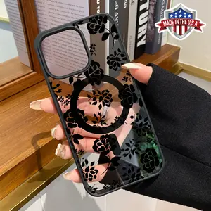 Graceful Blossoms Pattern Magnetic Phone Case Supports Wireless Charging for iPhone 15 16 14 Pro Max 13 12 11 XR XS Plus Shockproof Non Slip Protection Silicone Transparent Acrylic Cover Cellphone Protective