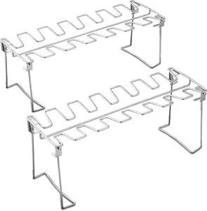 2 Chicken Leg And Wing Rack For Grill Smoker Oven - Easy To Use 14 Slots Chicken Leg Rack - High Grade Stainless Steel Chicken Wing Rack Chicken Drumstick Holder For Perfect Cook