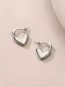 Pure Silver Heart Earrings for Women, Polished Heart Shape Ear Rings, Hypoallergenic High-End Jewelry, Perfect for Daily Events and Gifts