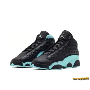 Black and Island Green High-Top Retro Basketball Shoes with Crocodile Leather Upper, Island Green Details