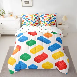 Building Blocks Comforter Set with Sheets,Gaming 7 Piece Bedding Set,Toy Brick Bed Set,Includes Comforter,Sheet Set,Pillowcases & Pillow Covers
