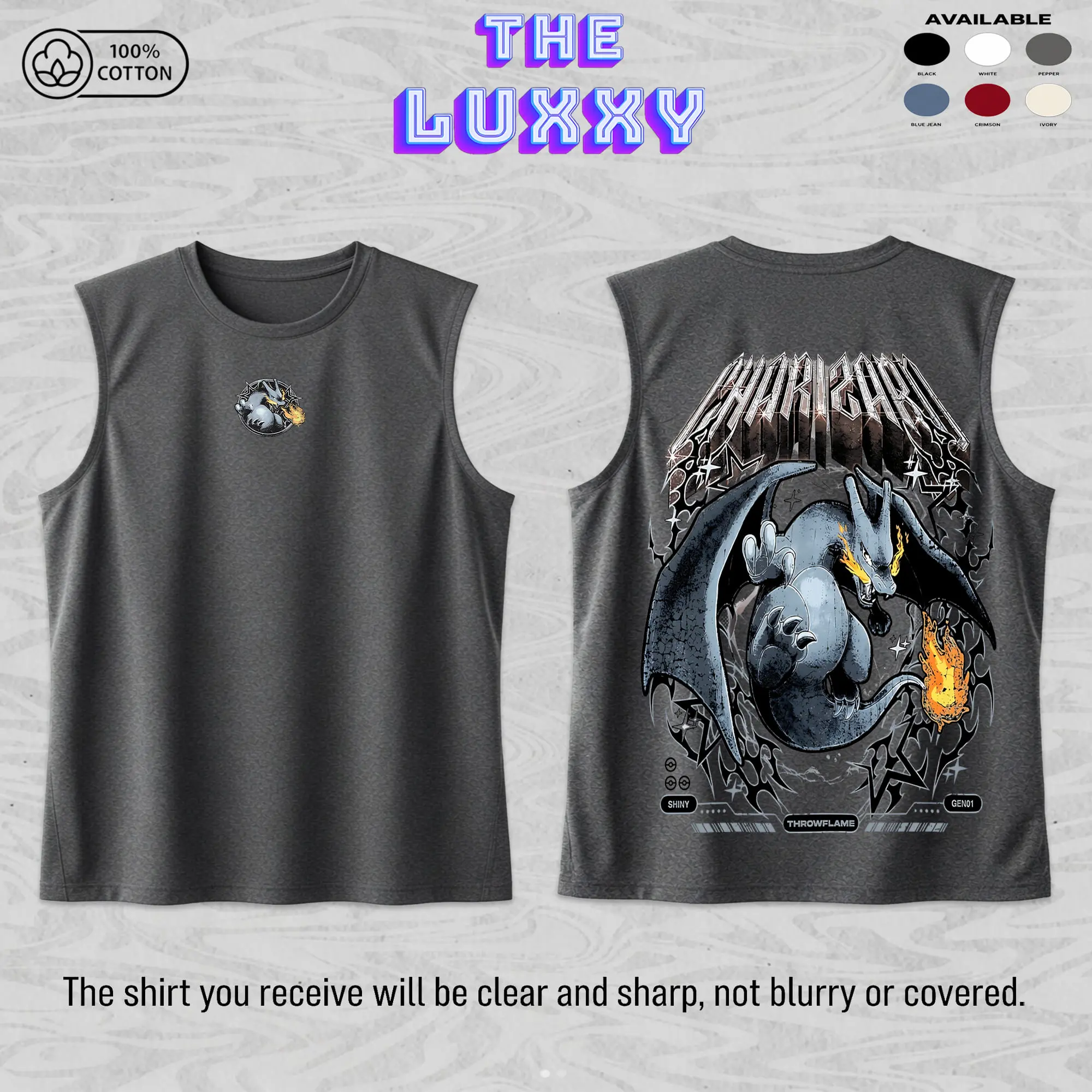 Flame Dragon Unisex Cotton Premium Comfort Colors Tank Top, Pocket Monster Anime Merch, Grunge Cotton Comfort Tank Top, Anime Aesthetic Gift, Gym Tank Top, Anime Gym Tank Top
