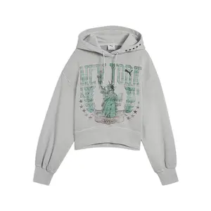 PUMA Womens Nyc Wardrobe Essentials Boxy Cropped Hoodie Casual Outerwear Casual - Grey