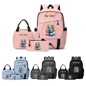 Dinosaur Backpack Set, Large Capacity Nylon Bag, Adjustable Straps, Zipper Opening, Laptop & Tablet Compartment, Back-To-School Gift