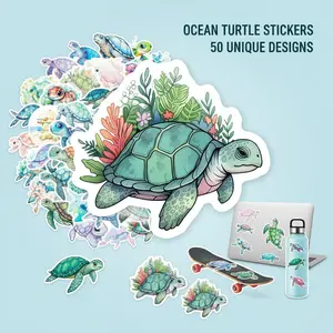50Pcs Sea Turtle Stickers, Cute Ocean Animal Waterproof Decals for Water Bottles Laptops Skateboards Scrapbooking, Sea Life Graffiti Aesthetic Stickers