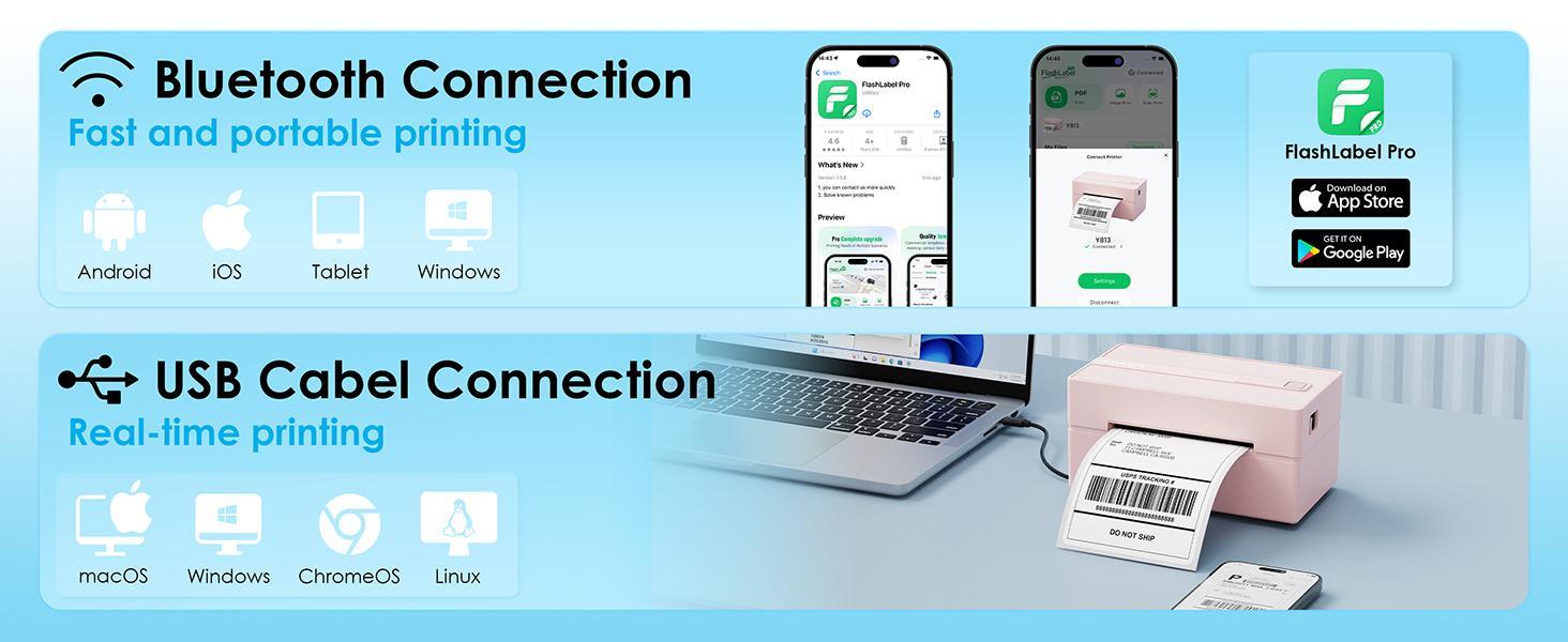 Thermal Label Printer -4x6 Shipping Label Printer for Small Business, Home Use - Compatible with Android, iPhone and Windows