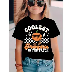 Kids' Halloween Pumpkin T-Shirt - Soft Cotton Tee with "Coolest Pumpkin in the Patch" Text - Boys & Girls Black Shirt for Halloween Party Outfits, Everyday Fall Wear - Easy Care Toddler & Children'S Clothing - Durable Toddler to Kids Apparel