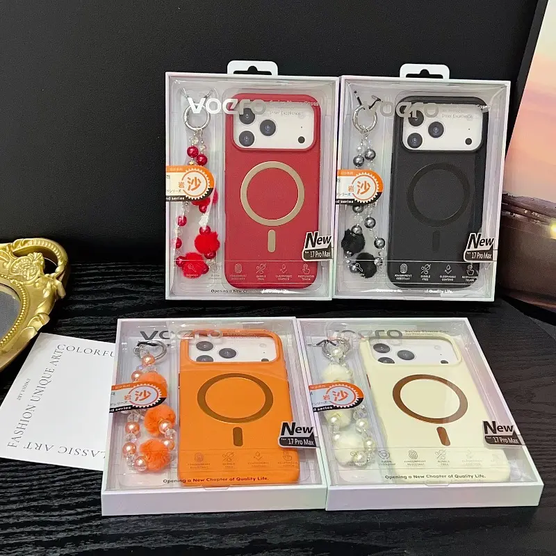 Premium Skin Friendly Magnetic Phone Case with Fluffy Crystal Bracelet Combo For iPhone 17 Pro Max17 Pro Max  16 Pro Max Wireless Charging Shockproof Cover