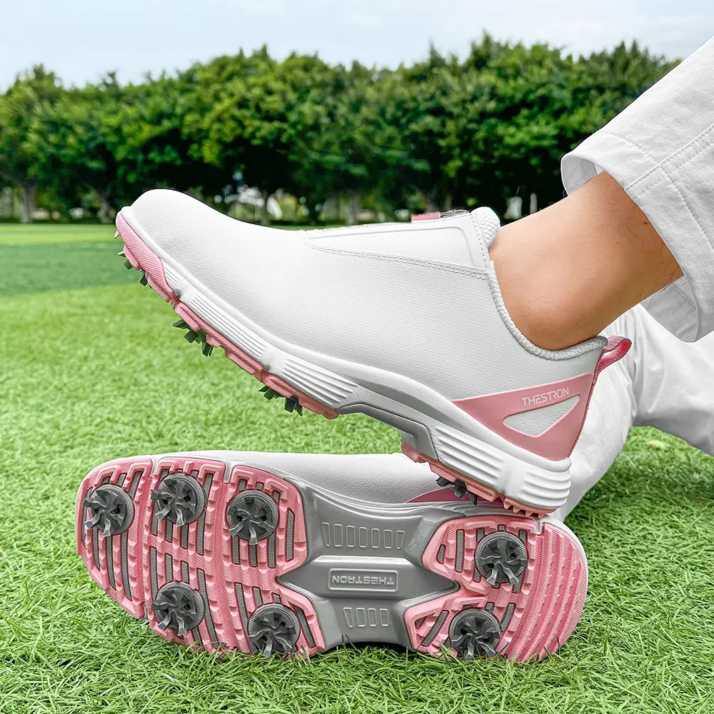 Women's Spiked Slip-On Golf Athletic Shoes with Zipper - Lightweight, Waterproof, Water-Repellent Round Toe Casual Trainers for Golfing, Outdoors, All Seasons