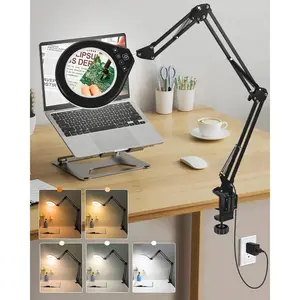 10X & 5X Magnifying Glass with Light, Ultra Long Swing Arm, 5 Colors & 10 Brightness, Real Glass Lens Large Magnifying Lamp for Craft Painting Workbench  Making Hobby Close Work (White)