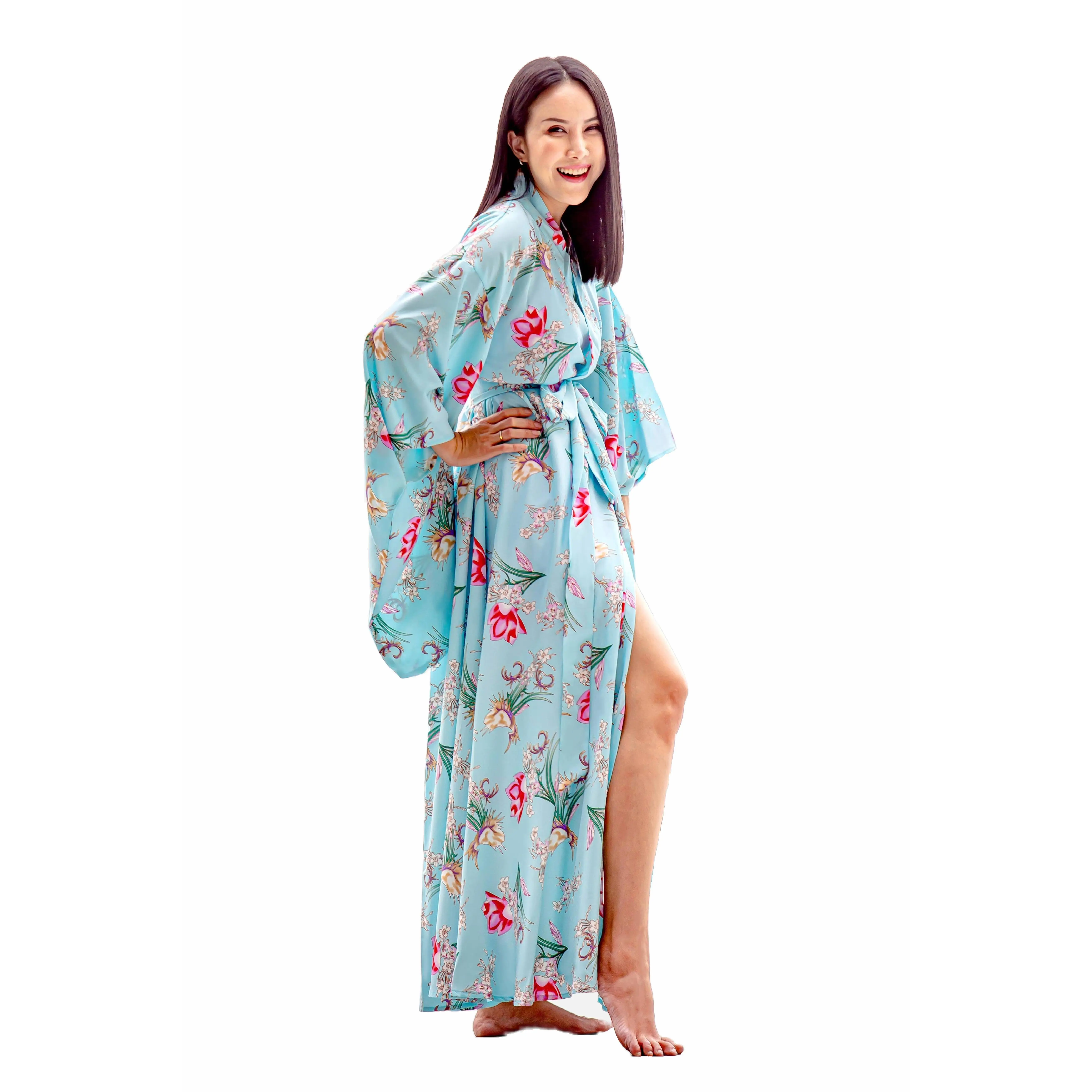NA'RAK Women's Yukata Kimono Robe : Blue Floral